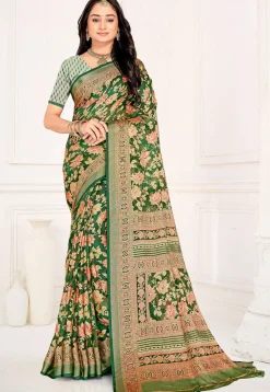 Woven Georgette Brasso Saree in Green