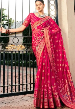 Woven Georgette Brasso Saree in Fuchsia