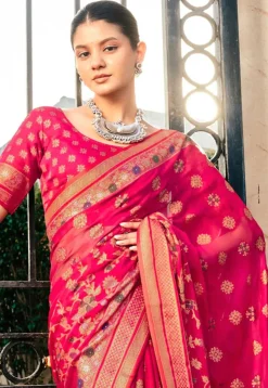 Woven Georgette Brasso Saree in Fuchsia