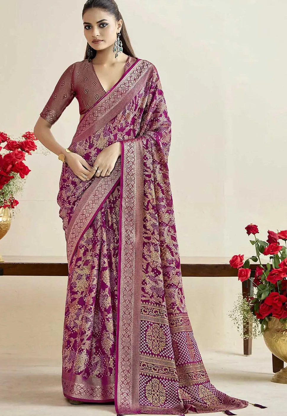 Woven Georgette Brasso Saree in Purple