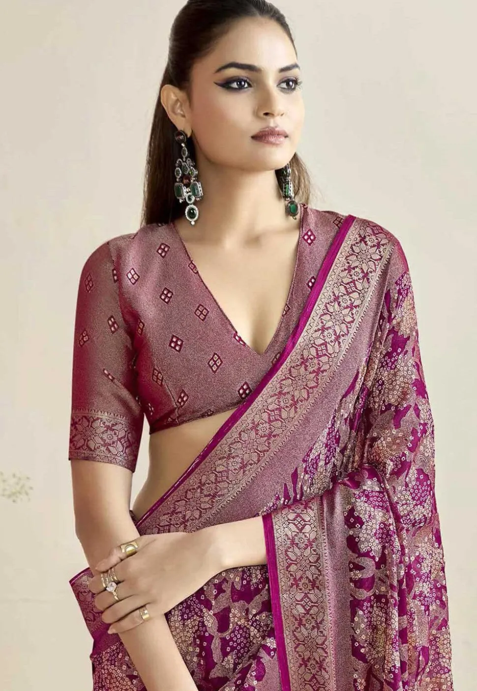 Woven Georgette Brasso Saree in Purple