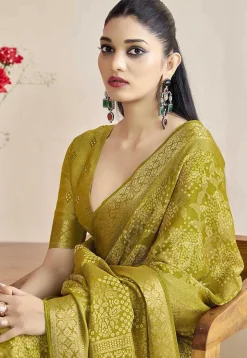 Woven Georgette Brasso Saree in Olive Green