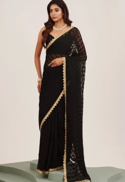 Woven Georgette Brasso Saree in Black