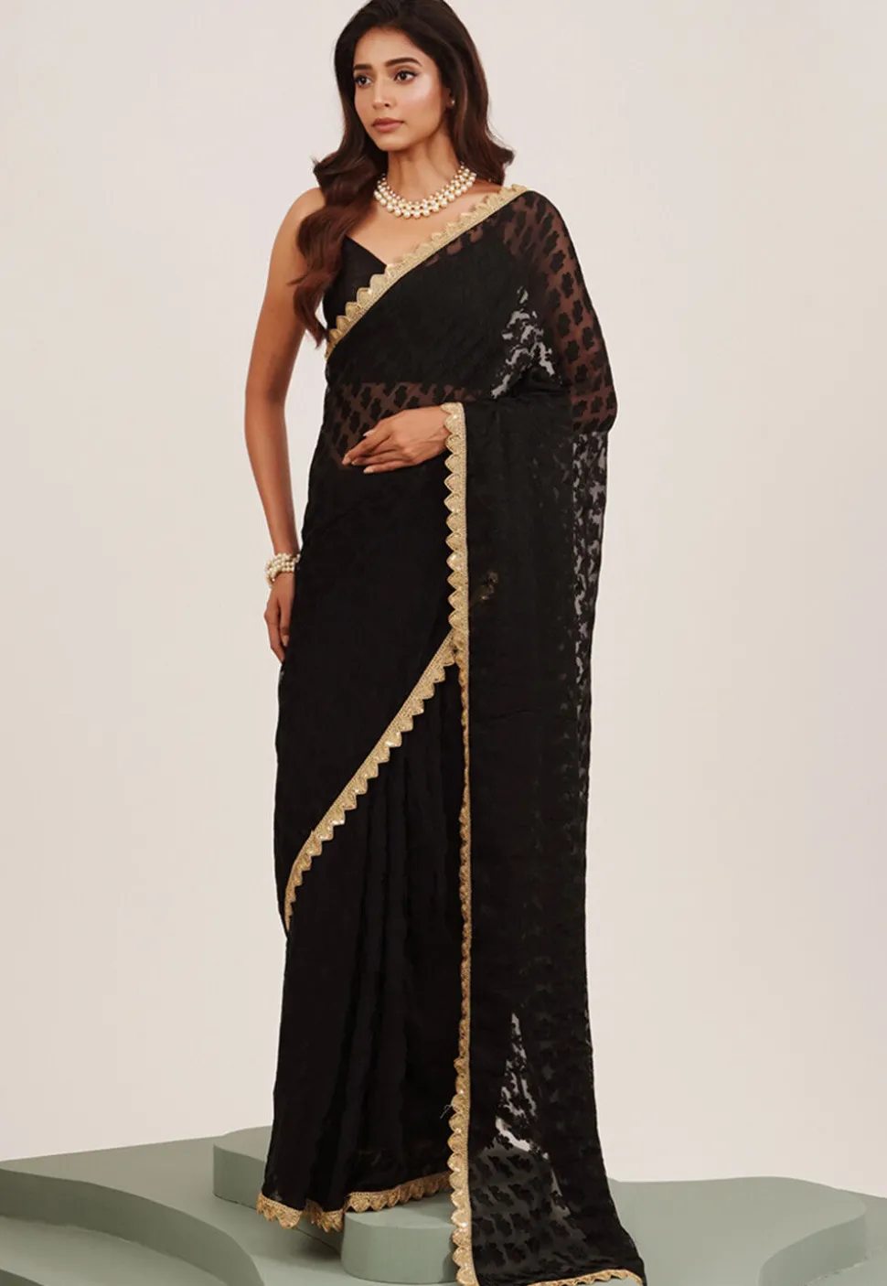 Woven Georgette Brasso Saree in Black