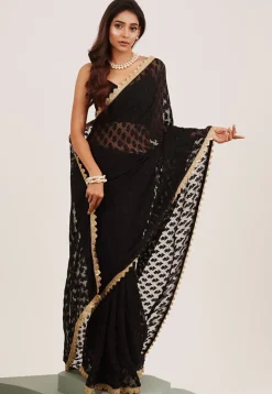 Woven Georgette Brasso Saree in Black