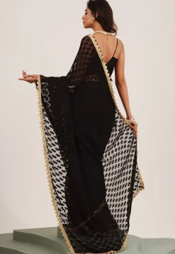 Woven Georgette Brasso Saree in Black