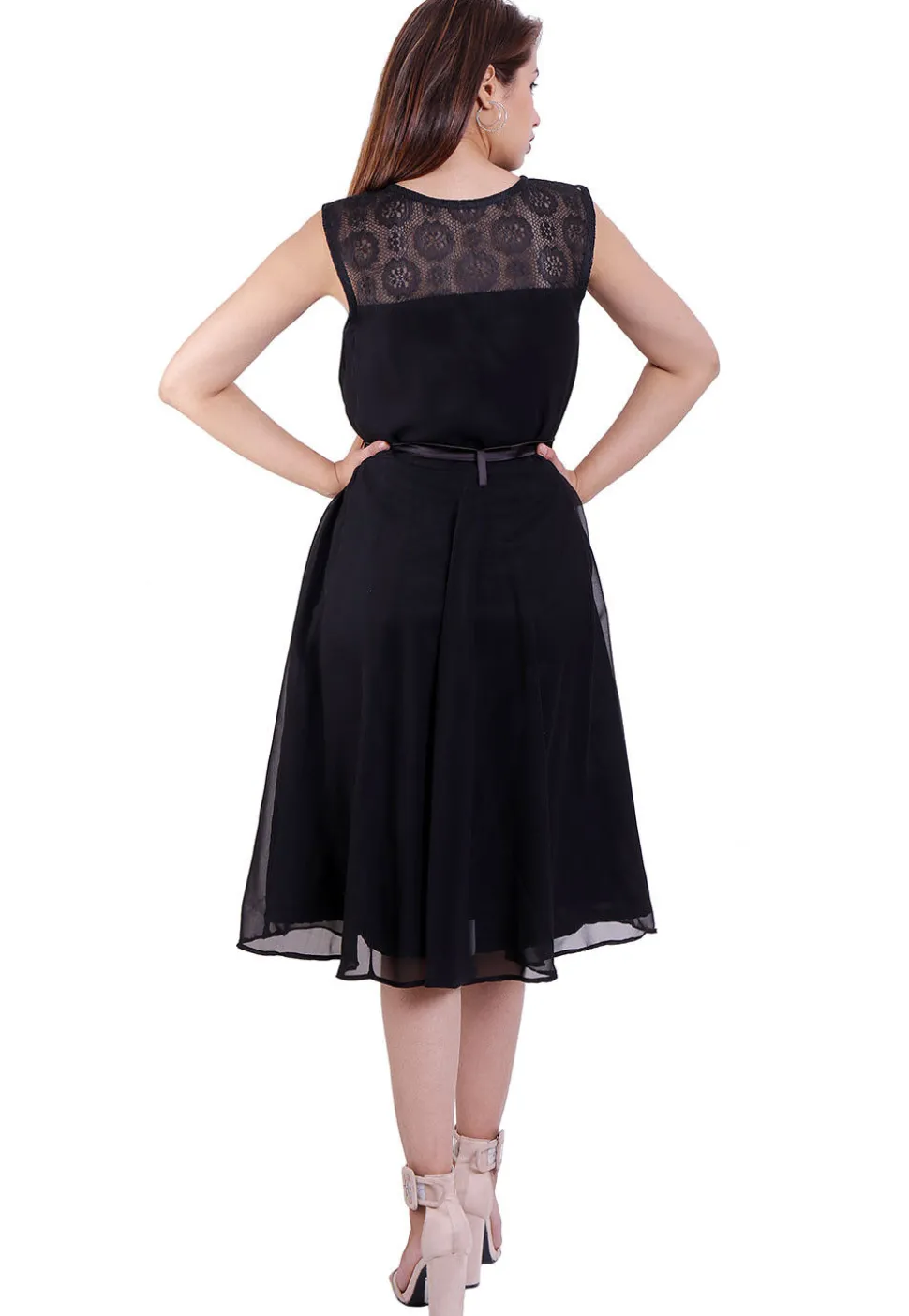 Woven Georgette Fit N Flare Dress in Black