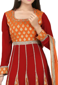Woven Georgette Jacquard Anarkali Suit in Maroon