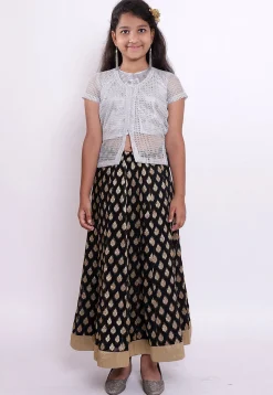 Woven Georgette Jacquard Top N Skirt in Black and Grey