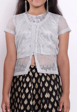 Woven Georgette Jacquard Top N Skirt in Black and Grey