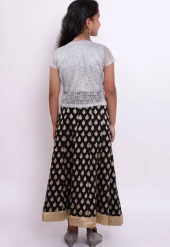 Woven Georgette Jacquard Top N Skirt in Black and Grey
