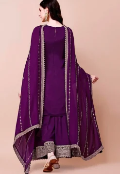Woven Georgette Jacquard Pakistani Suit in Purple