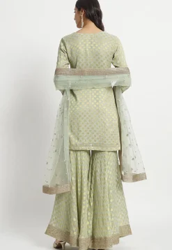 Woven Georgette Jacquard Pakistani Suit in Light Green