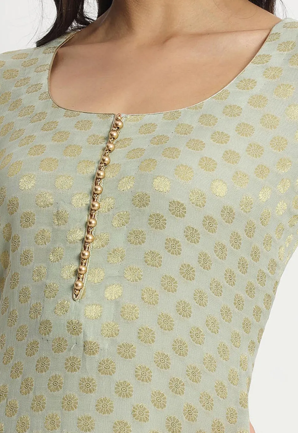 Woven Georgette Jacquard Pakistani Suit in Light Green