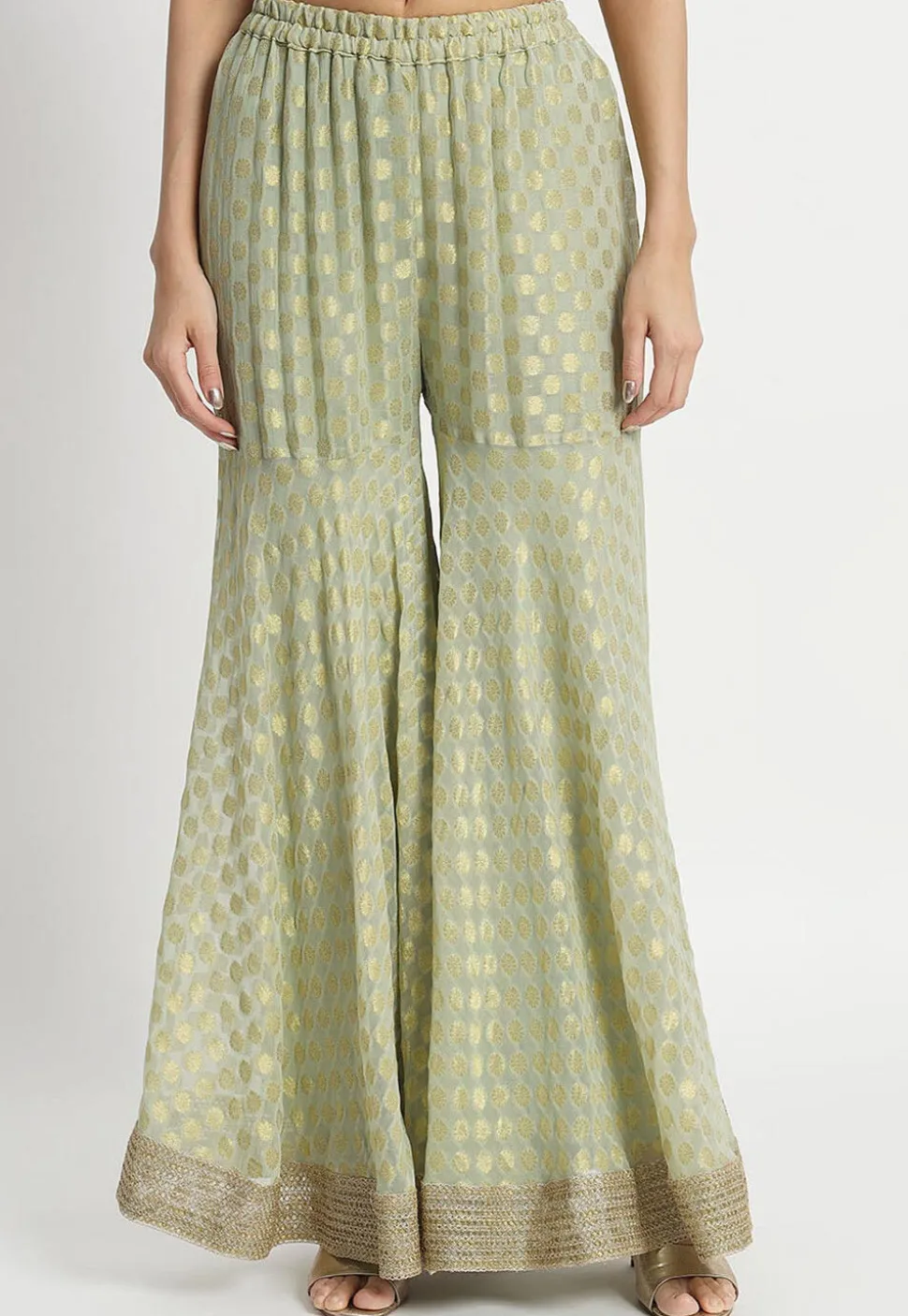 Woven Georgette Jacquard Pakistani Suit in Light Green