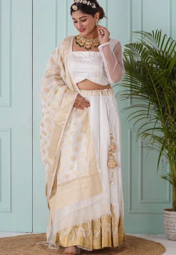 Woven Georgette Lehenga in White