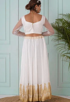 Woven Georgette Lehenga in White