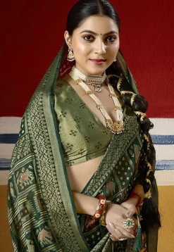 Woven Georgette Saree in Dark Olive Green