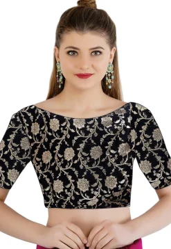 Woven Handloom Cotton Jacquard Blouse in Black