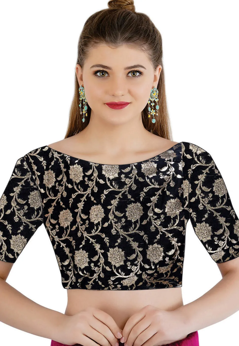 Woven Handloom Cotton Jacquard Blouse in Black