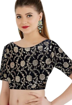 Woven Handloom Cotton Jacquard Blouse in Black