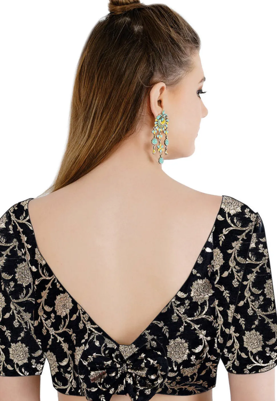 Woven Handloom Cotton Jacquard Blouse in Black