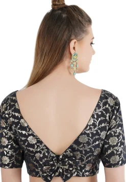 Woven Handloom Cotton Jacquard Blouse in Black