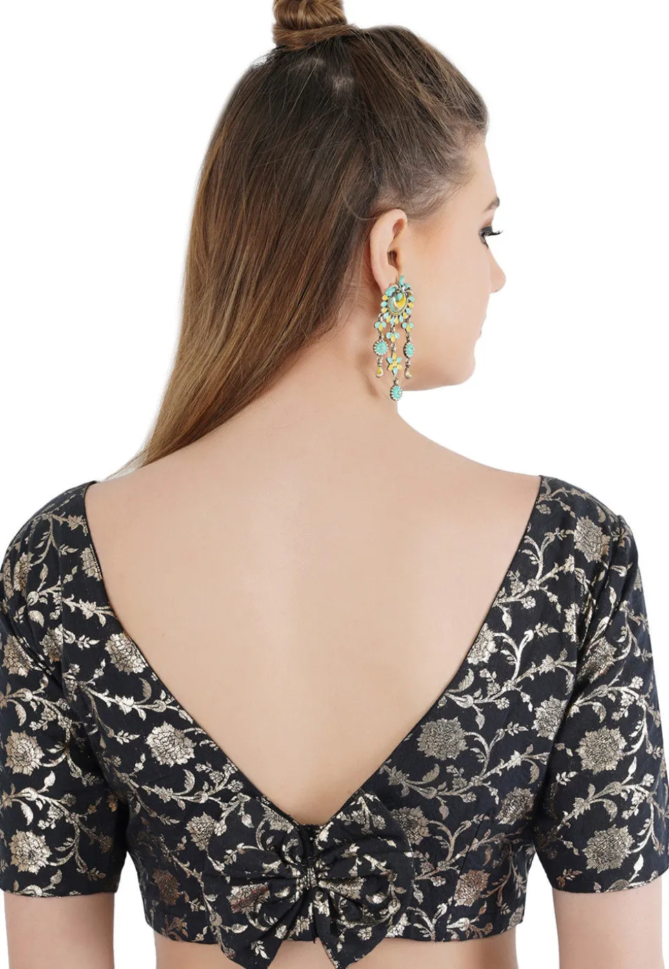 Woven Handloom Cotton Jacquard Blouse in Black
