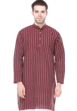 Woven Handloom South Cotton Kurta in Maroon