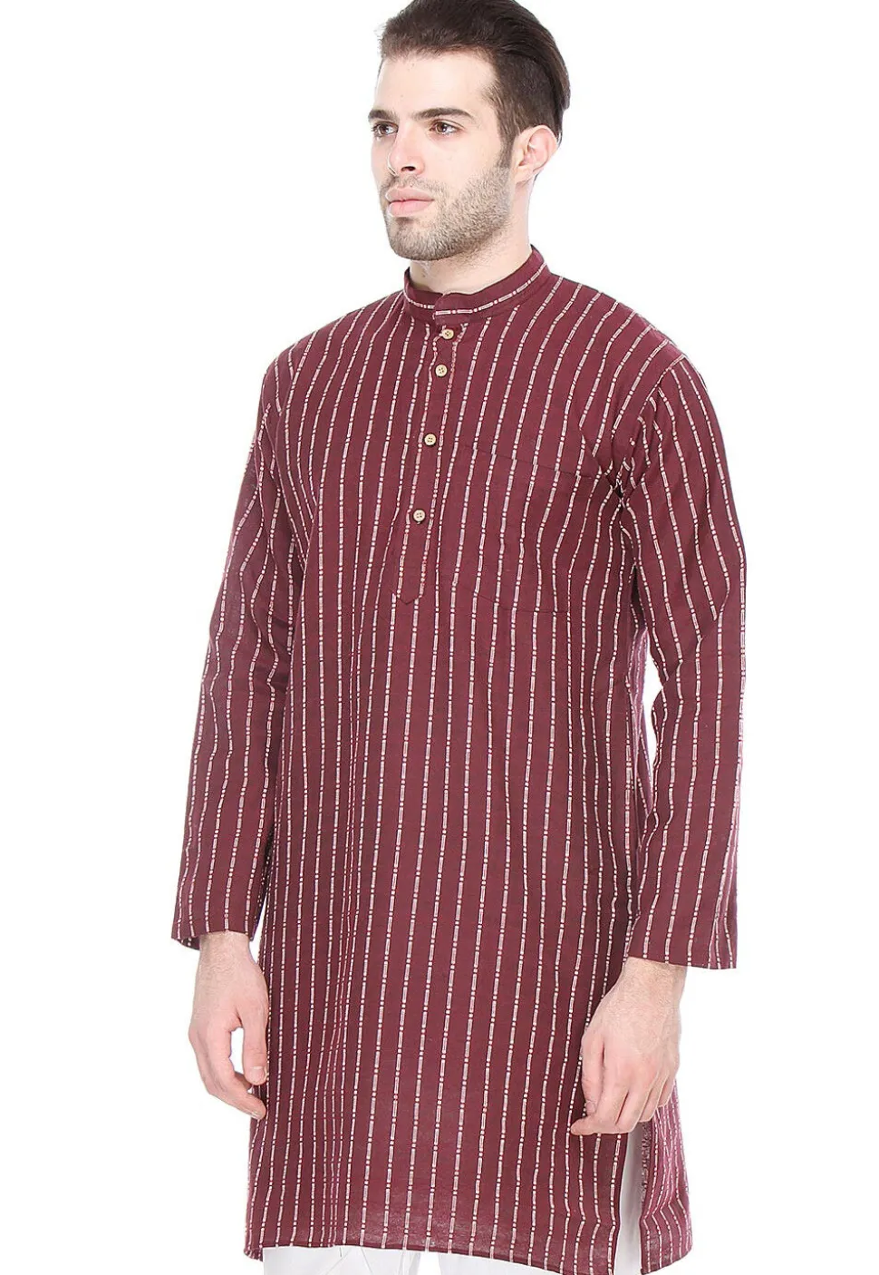 Woven Handloom South Cotton Kurta in Maroon