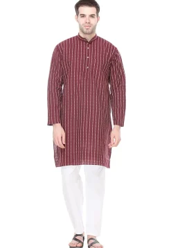 Woven Handloom South Cotton Kurta in Maroon