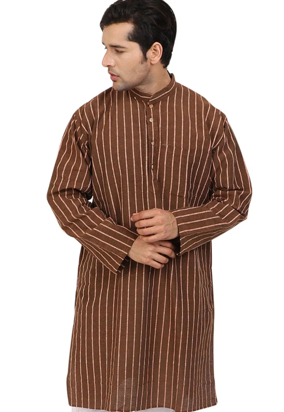 Woven Handloom South Cotton Kurta in Brown