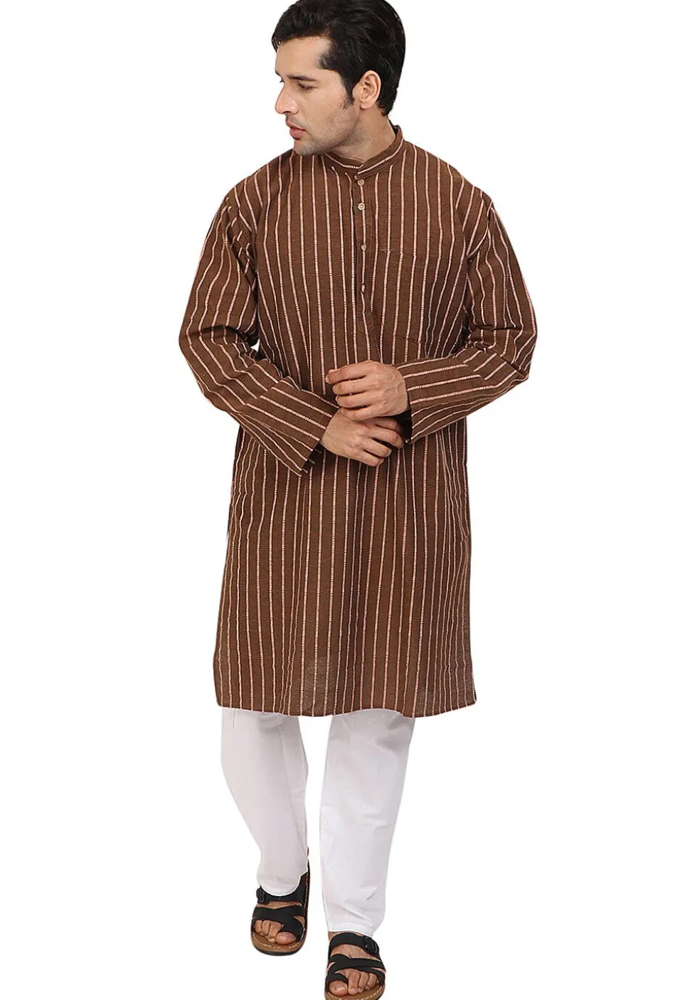 Woven Handloom South Cotton Kurta in Brown