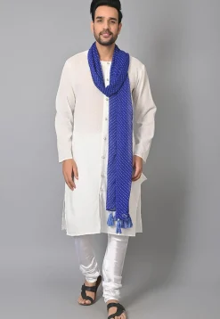 Woven Jacquard Cotton Front Open Kurta Set in in White