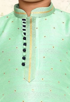 Woven Jute Silk Jacquard Kurta in Sea Green