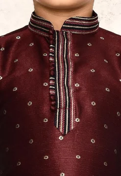Woven Jute Silk Jacquard Kurta in Maroon