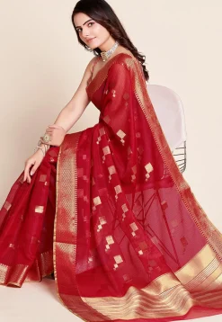 Woven Kota Doria Saree in Red