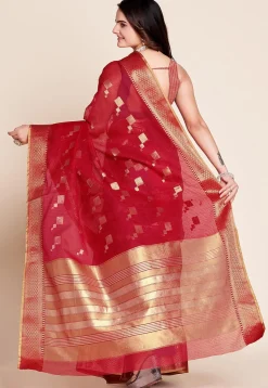 Woven Kota Doria Saree in Red