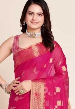 Woven Kota Doria Saree in Fuchsia