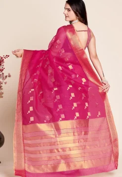 Woven Kota Doria Saree in Fuchsia