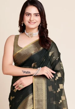 Woven Kota Doria Saree in Black