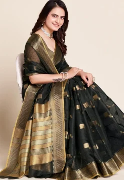 Woven Kota Doria Saree in Black