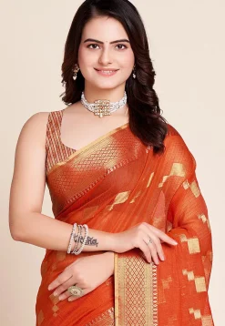 Woven Kota Doria Saree in Orange