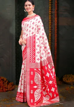 Woven Linen Cotton Saree in White