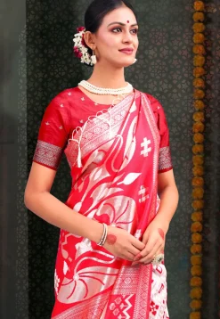 Woven Linen Cotton Saree in White