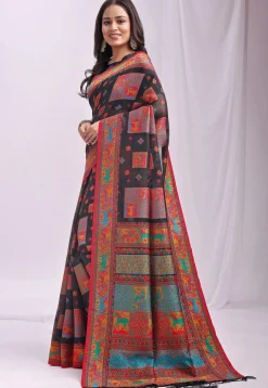 Woven Linen Cotton Saree in Black
