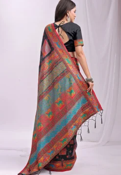 Woven Linen Cotton Saree in Black