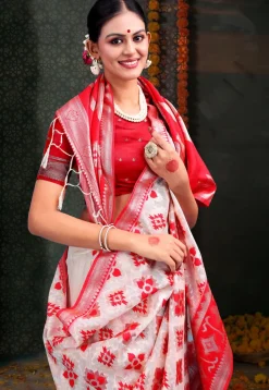 Woven Linen Cotton Saree in White