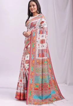 Woven Linen Cotton Saree in White