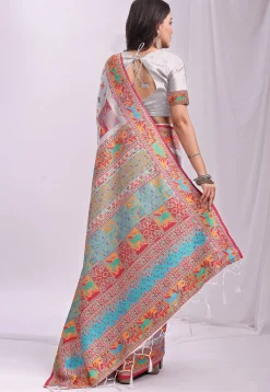 Woven Linen Cotton Saree in White